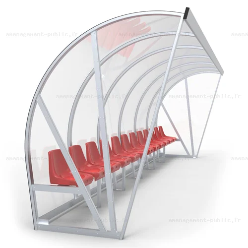 Abri de touche 12 places en aluminium et polycarbonate